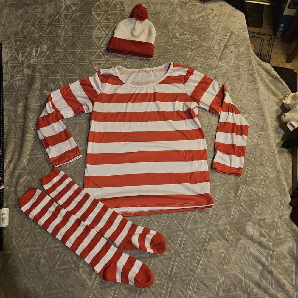 Where's Waldo Wenda Costume Shirt Hat Socks Size L/XL NEW